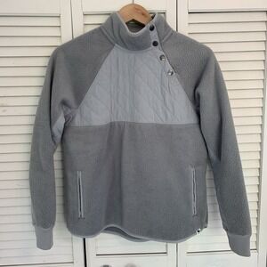 Abercrombie Kids 15/16 Girls Grey Sherpa Fleece Quilted Snap Pullover Jacket NEW